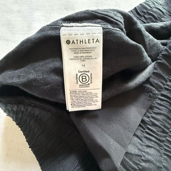 Athleta Cabo Linen Jogger Pants Tapered Drawstring Chambray Black Womens Size 14 - Picture 6 of 7